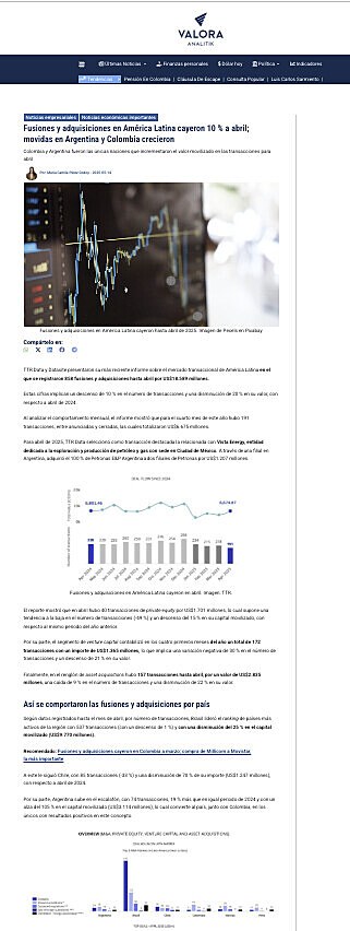 Fusiones y adquisiciones en Amrica Latina cayeron 10 % a abril; movidas en Argentina y Colombia crecieron